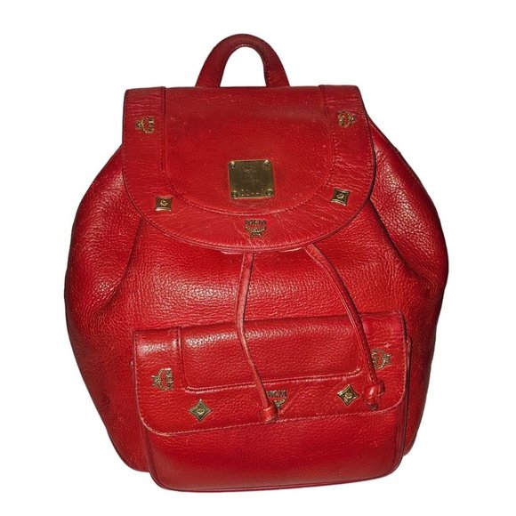 MCM vintage red leather backpack with gold hardware - Picture 11 of 16